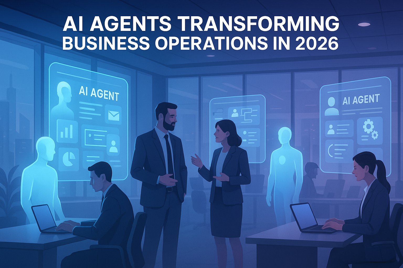 Agentes de IA transformando operaciones empresariales en 2026 - concepto de adopción masiva de empleados virtuales